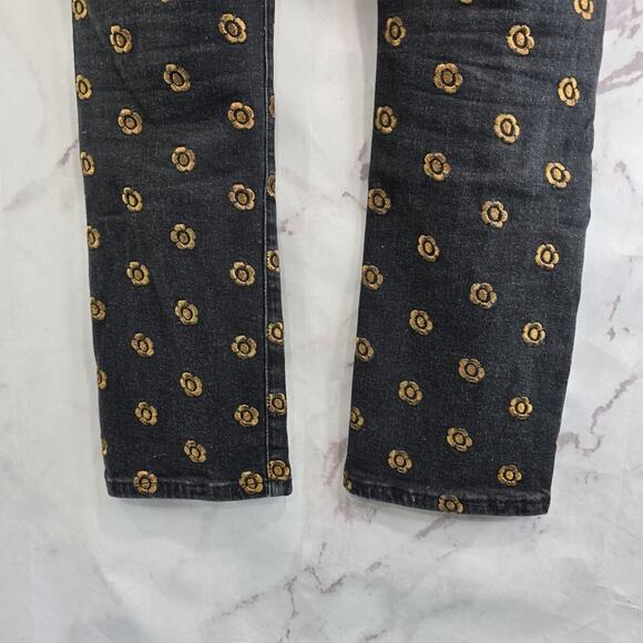 Pilcro Jeans Womens 26 Black Gold Floral Skinny Mid Rise Slim Straight - Picture 9 of 12